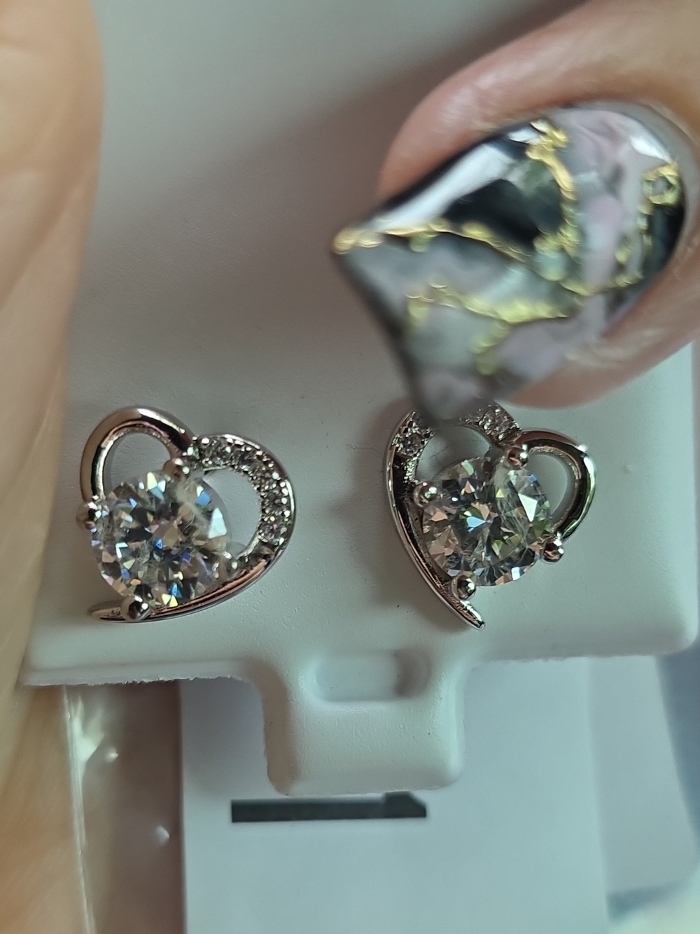 Classic Heart Moissanite Stud Earrings in Silver (Stamped)